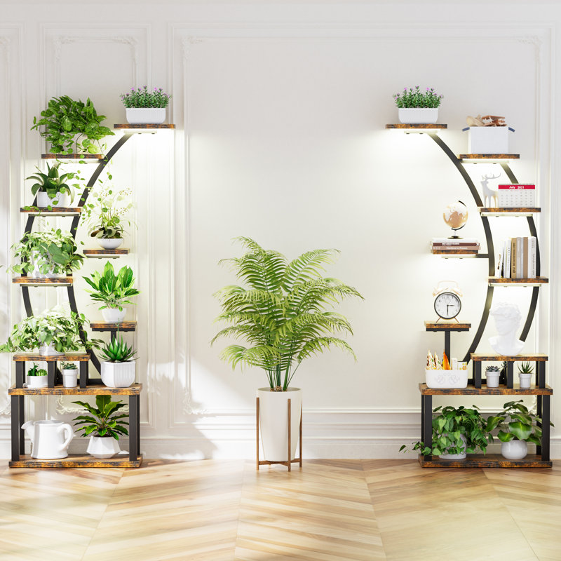 Support pour plante d'intérieur de 63,6 po de hauteur à 9 niveaux avec 5 lumières de croissance, modes d'éclairage réglables (lumières 5/3/2), gradation à 10 niveaux et 3 réglages de minuterie, cadre en fer robuste pour le salon, la chambre à coucher (2 pièces)