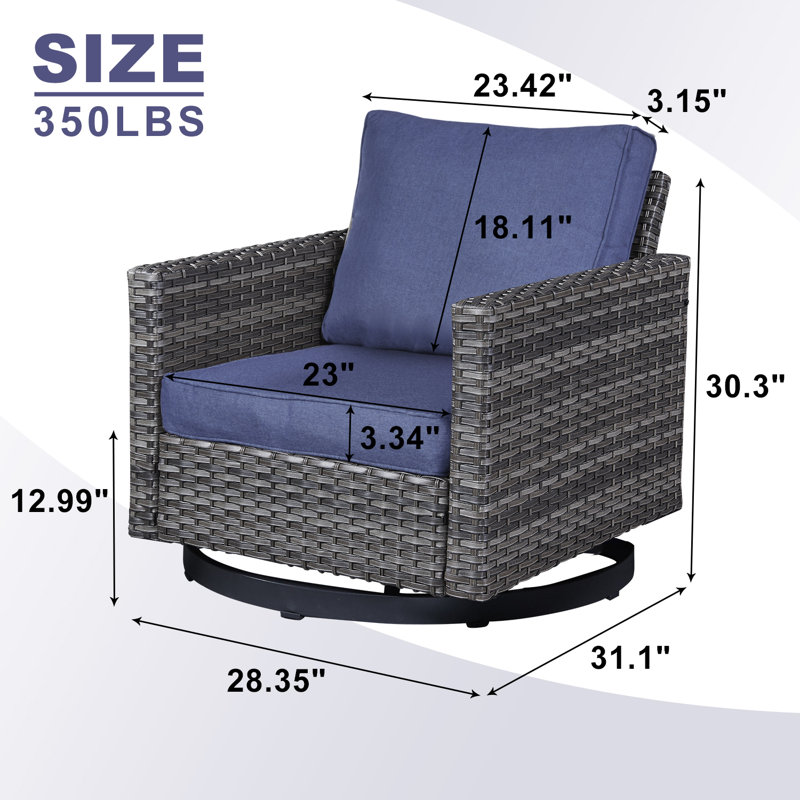 Nazime Swivel and Glider Patio Chair with Cushions, Blue, Gray