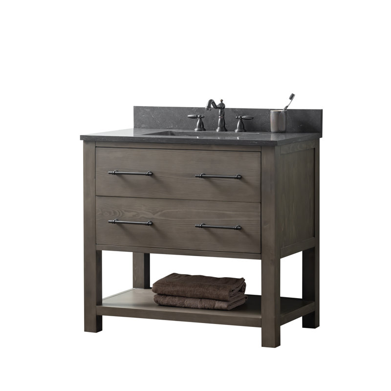 Meuble-lavabo simple 36 po Winsor Keri, Gris fumée / noir mat
