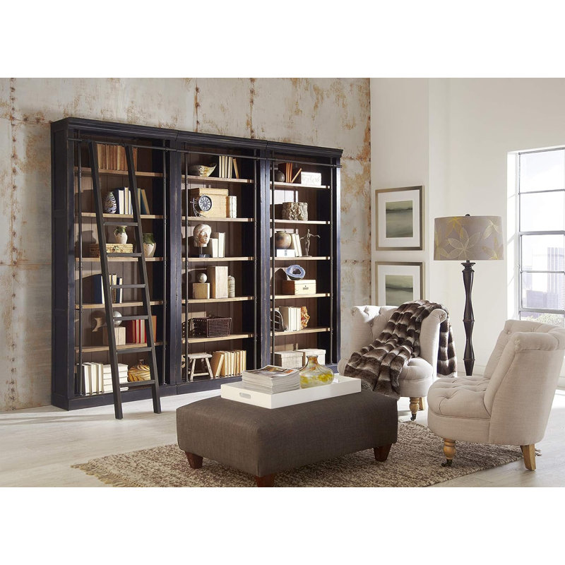Bibliothèque standard Sawyer H 94 "x l 80", Noir patiné, 3 bibliothèques / 1 échelle