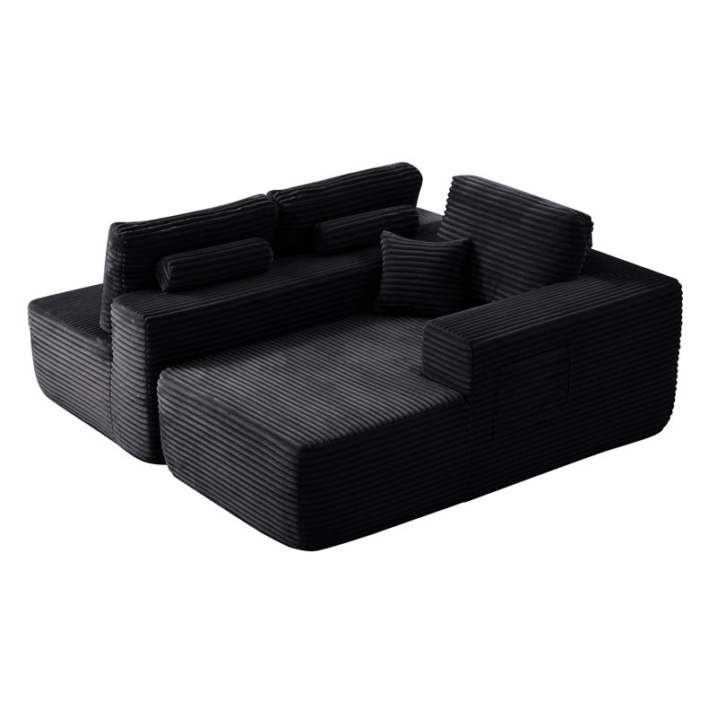 104" Cloud Sectional Sofa With L-Shape Chaise And Side Pockets , Modern Modular Design, Deep Seating, Upholstered Couch For Living Room/Bedroom, No Assembly Required (Plush Fabric), Black,Right