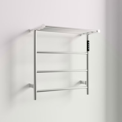 Heated Towel Rack With Top Shelf, 3-Bar Towel Wall Mountedwarmer For Bathroom With Intelligent Touch Screen Timer, 304 Stainless Steel Polished, Plug-In/Hard-Wired