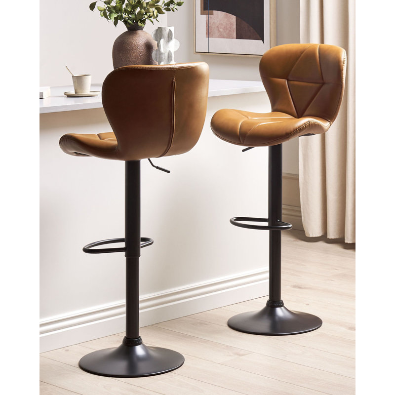 Nanafalia Swivel Upholstered Adjustable Height Counter Stool with Metal Frame, Brown