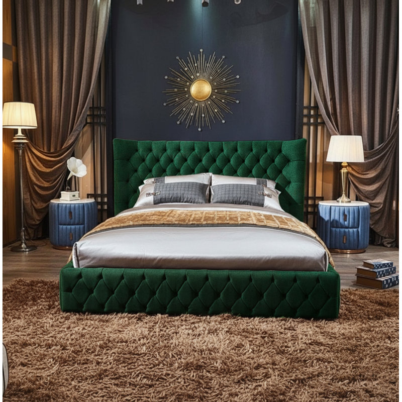 Buckingham Upholstered Ottoman Storage Bed, Emerald, Double (4'6)