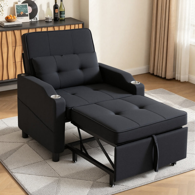 Fauteuil convertible compact 3-en-1 avec chargement USB et Type-C, Noir