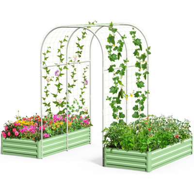 Tall Garden Arch Trellis With Galvanized Raised Garden Bed,85 In Tall Plant Support Trellis Archway