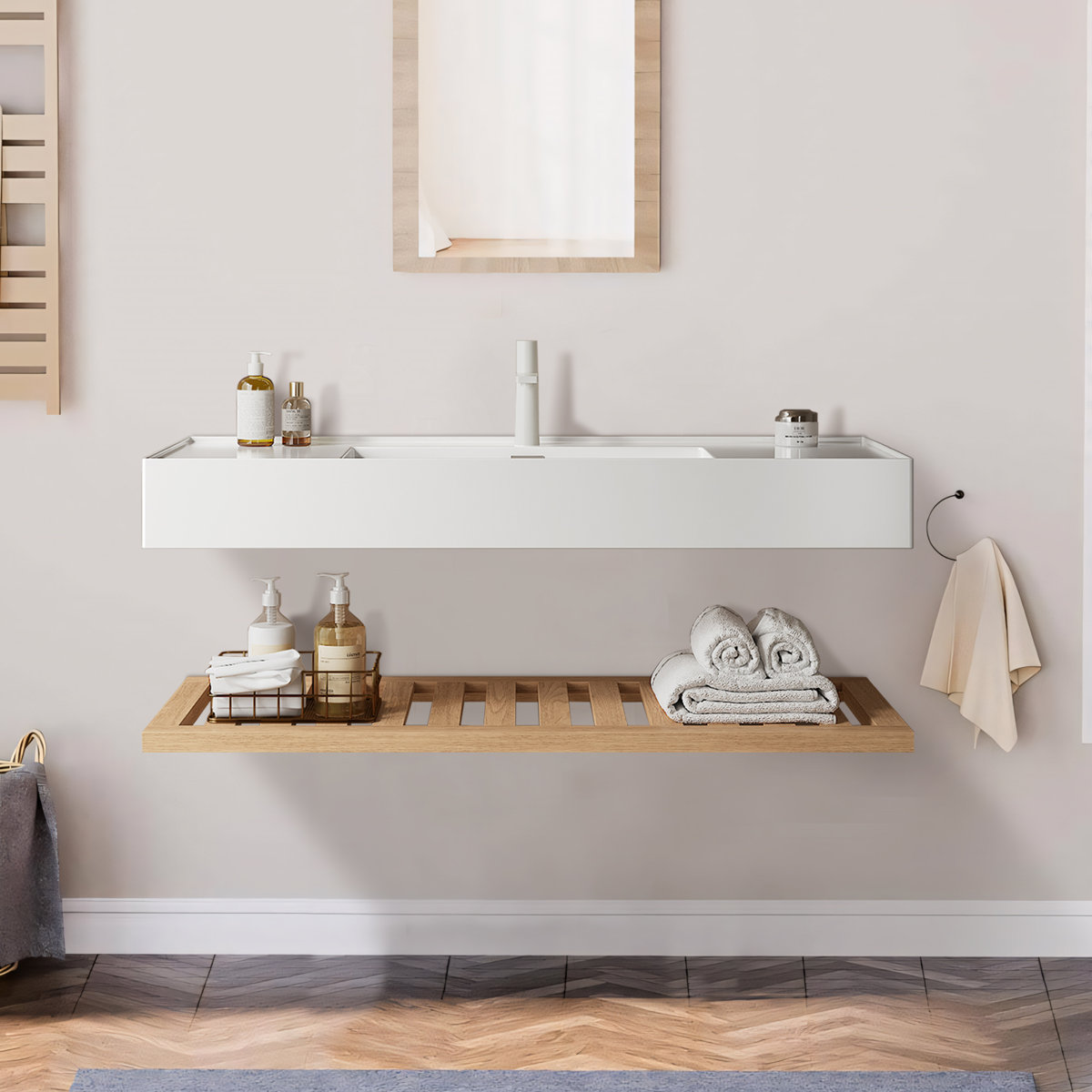 Ebern Designs Floating Single Bathroom Vanity With Acrylic Top And ...