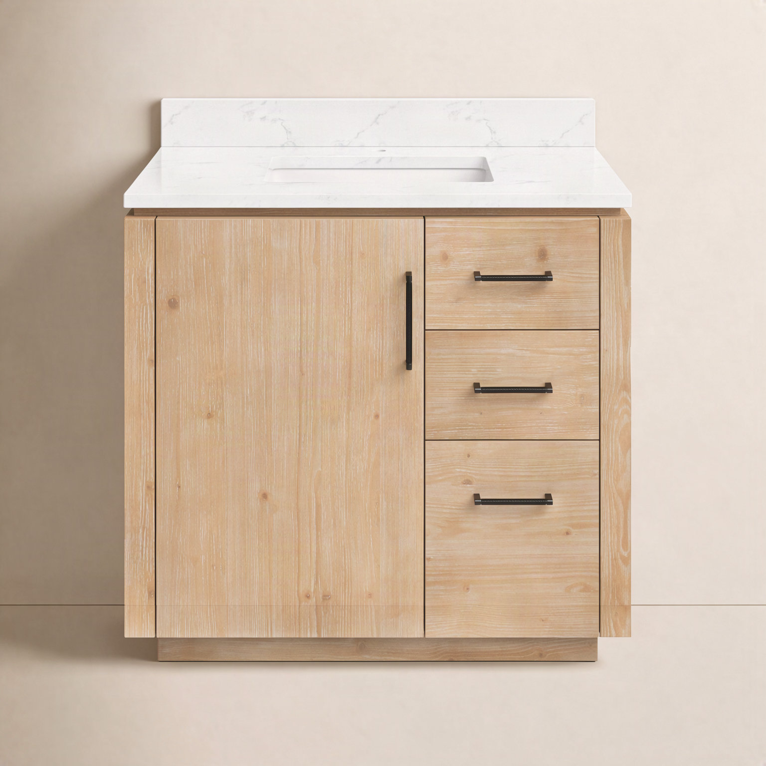 Cloverfield 36'' Single Bathroom Vanity, Fir Wood Brown, Matte Black