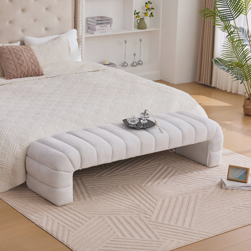 69.7"wide Modern Upholstered Bench, Ivory