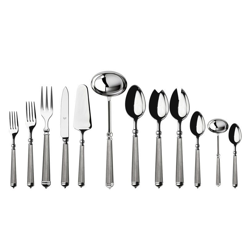 Luce Flatware Set - 67 Pieces - Mixed Silver and Ice - Mirror w/Ice Grip, Mixed Silver and Ice