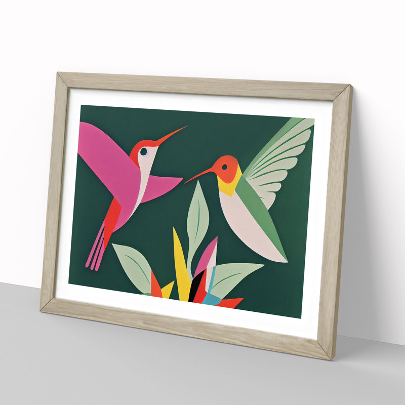 Hummingbirds Abstract - Single Picture Frame Print, 25cm H x 34cm W x 2cm D, Oak