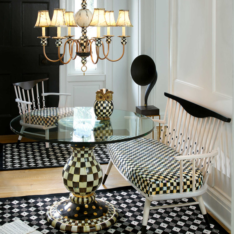 Handcrafted Black and White Ceramic Pedestal Table Base with Goldleaf