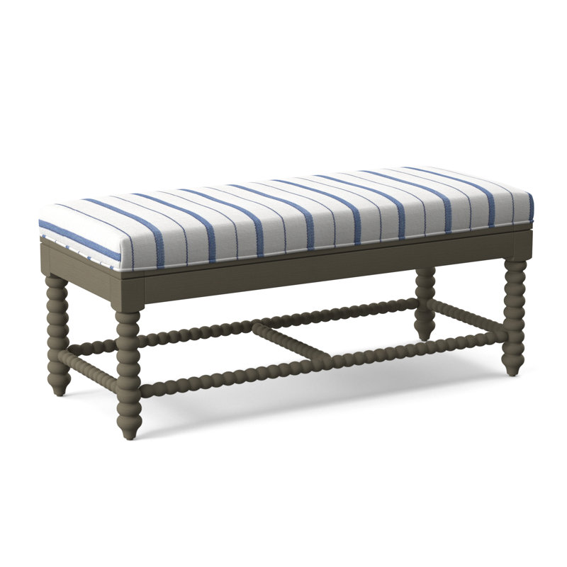 Banc en bois massif Louisa, Finition pierre de foyer, Rayures bleu cobalt; 0204-64