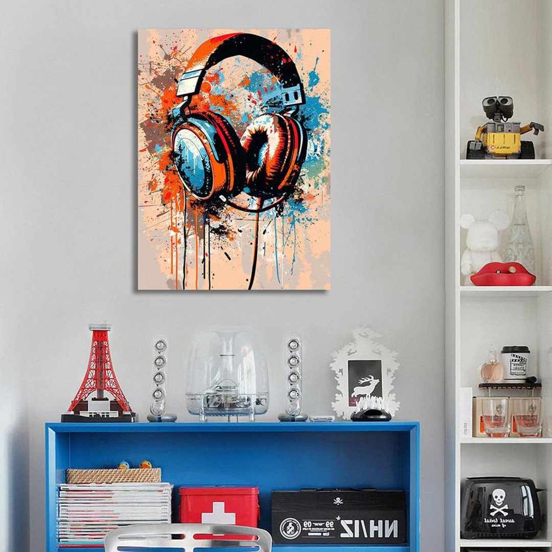 Graffiti Headphone Canvas Wall Art Poster Musical Theme Print Colorful Earphone Music Picture Gaming Decor For Boys Bedroom Living Room Games Room Hom