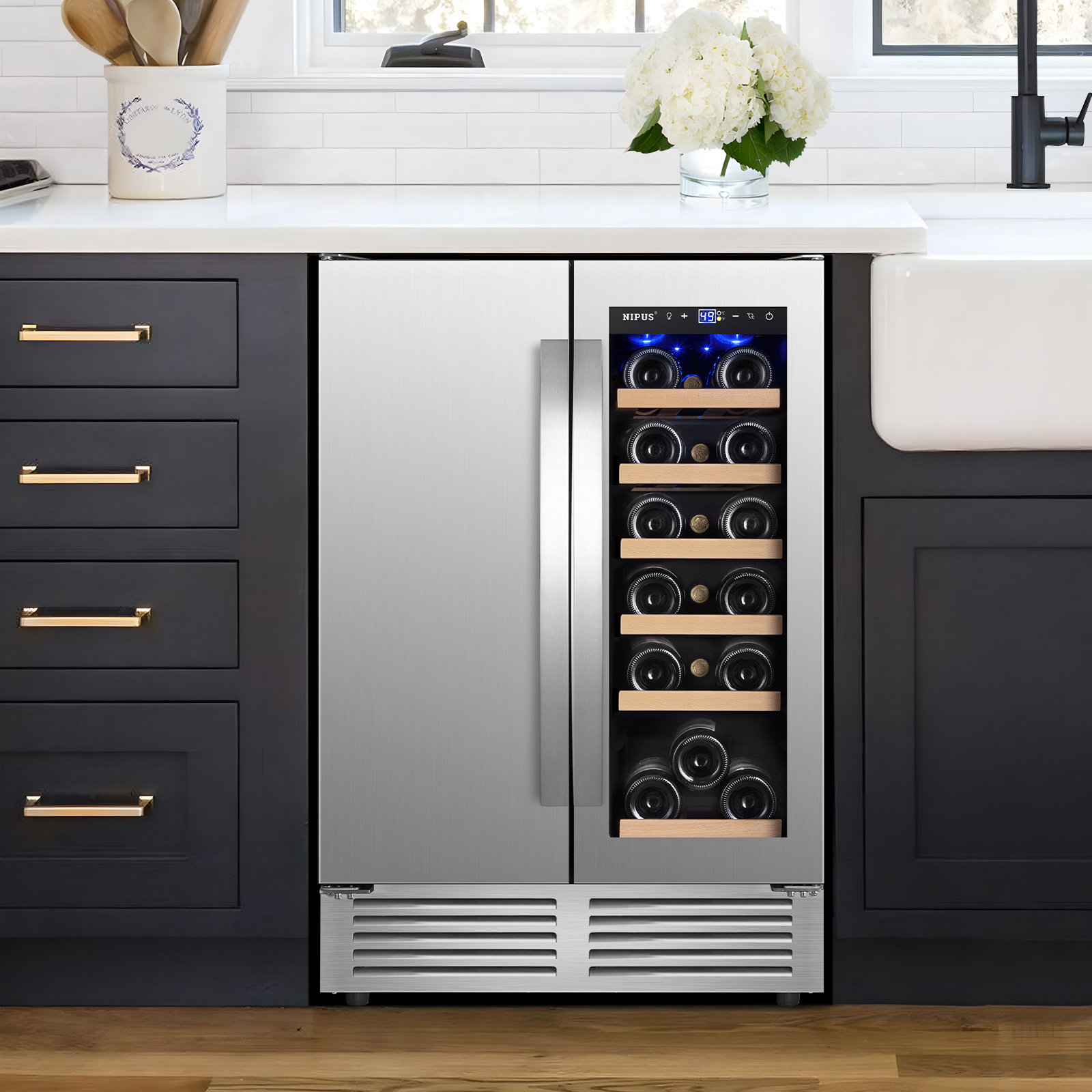 24 Inch Dual Zone Wine & Beverage Refrigerator, 18 Wine Bottles & 57 Cans, Glass Wine Door & Foam In | Fridge.com