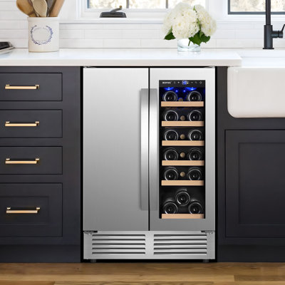 24 Inch Dual Zone 18 Bottle and 57 Can Wine & Beverage Refrigerator Built-in/Freestanding Cooler for Beer Wine Drink with Built-In Light Classic Serie