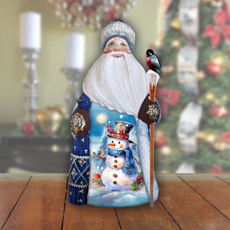 Happy Snowman Santa Wood Carved Masterpiece Figurine By G. Debrekht