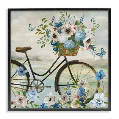 Art floral, bicyclette et papillons blancs, estampe numérique par Nan