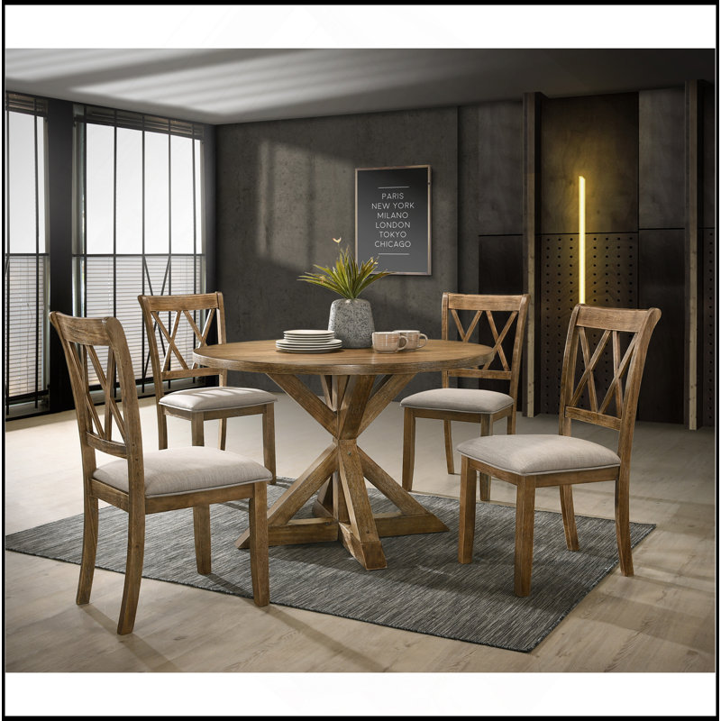 Windvale Cross-Buck Wood 5-Piece Dining Set, Brown