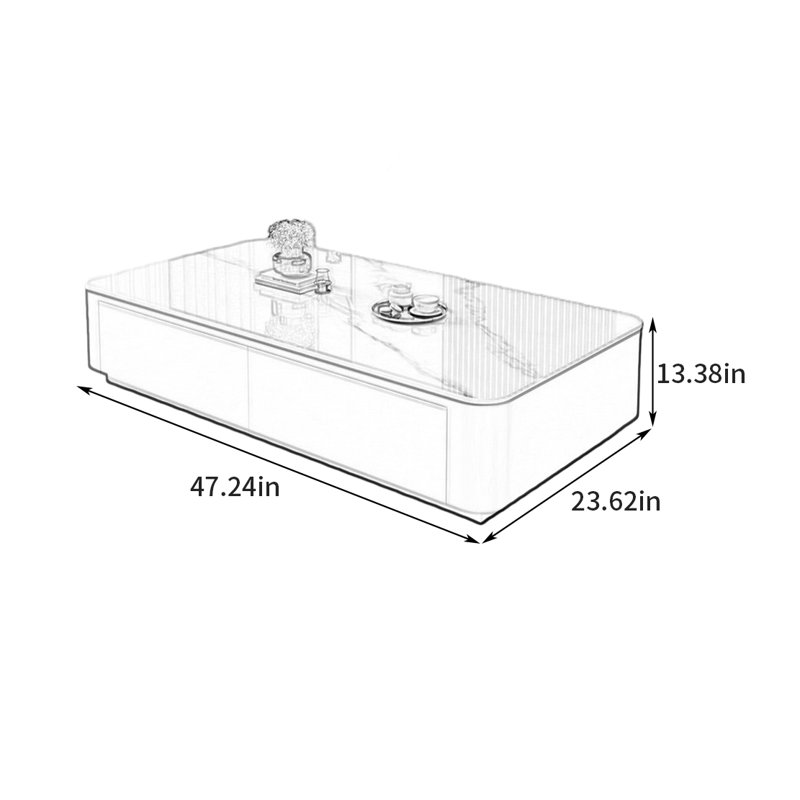 Table basse moderne et minimaliste haut de gamme, Blanc, 13.38" H x 47.24" L x 23.62" W, Blanc