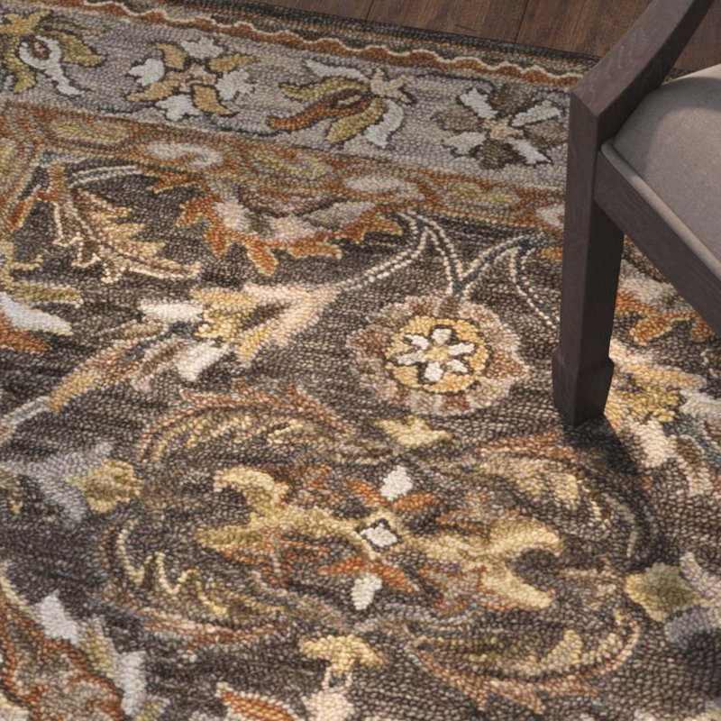 Tapis oriental en laine gris, rouille et ivoire crocheté à la main Ryler, Rectangle 5 pi x 7 pi 6 po