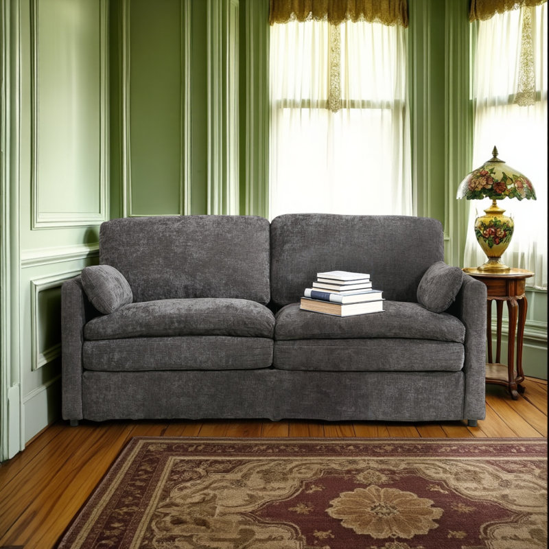 Canapé en chenille de 68,1 po avec accoudoirs courbés et coussin Chenille, Gris foncé