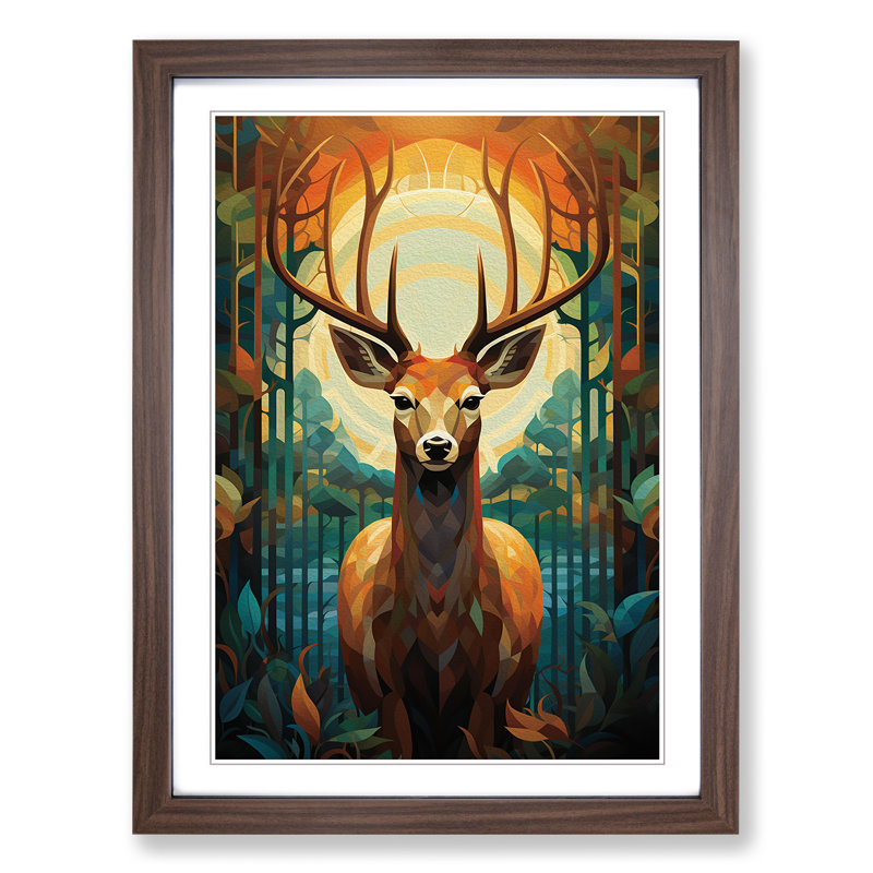 Deer Art Deco No.2 - Single Picture Frame Print on Wood, Walnut, 64" H x 46" W x 2" D