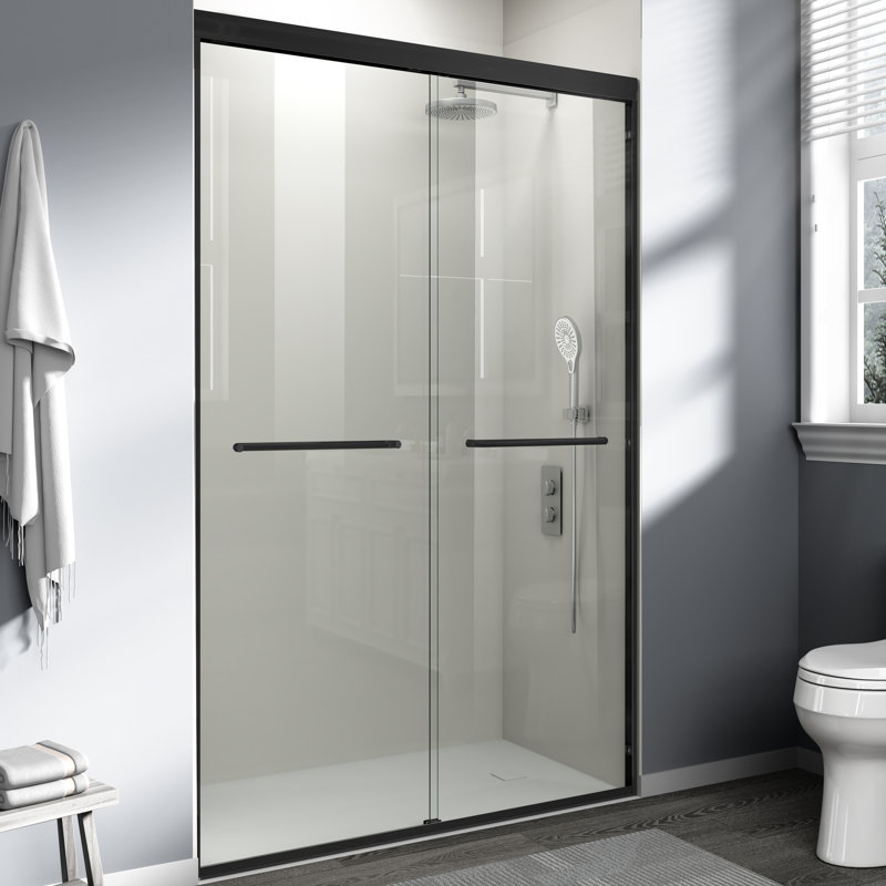 44-48 In. W X 72 In. H Double Sliding Shower Door, Semi-Frameless Bathroom Sliding Door With 1/4" (6Mm) Tempered Glass For Walk-In Shower, Matte Black CM-24D03-48MBX
