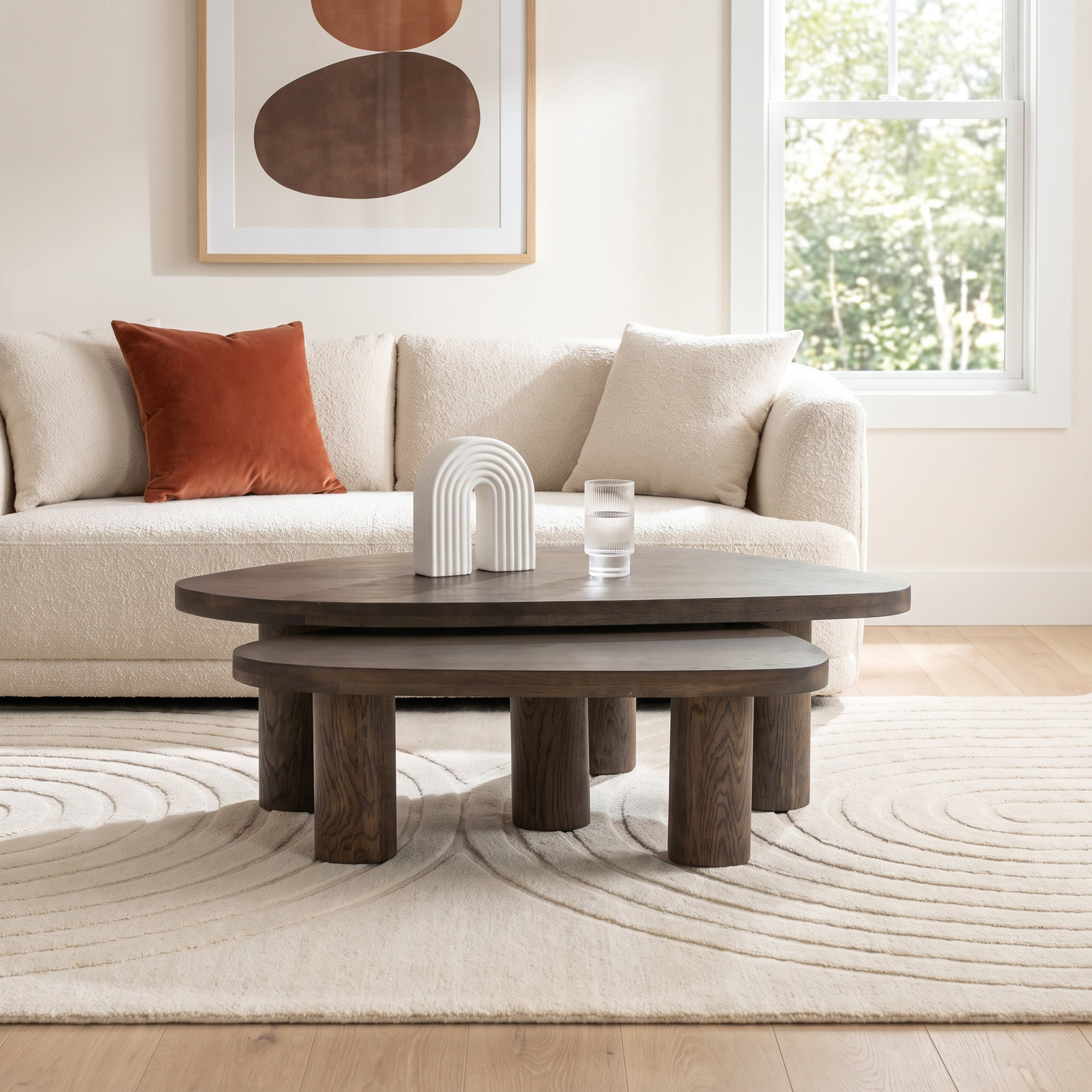 48" Oak Coffee Table Set, Gray Tobacco Oak