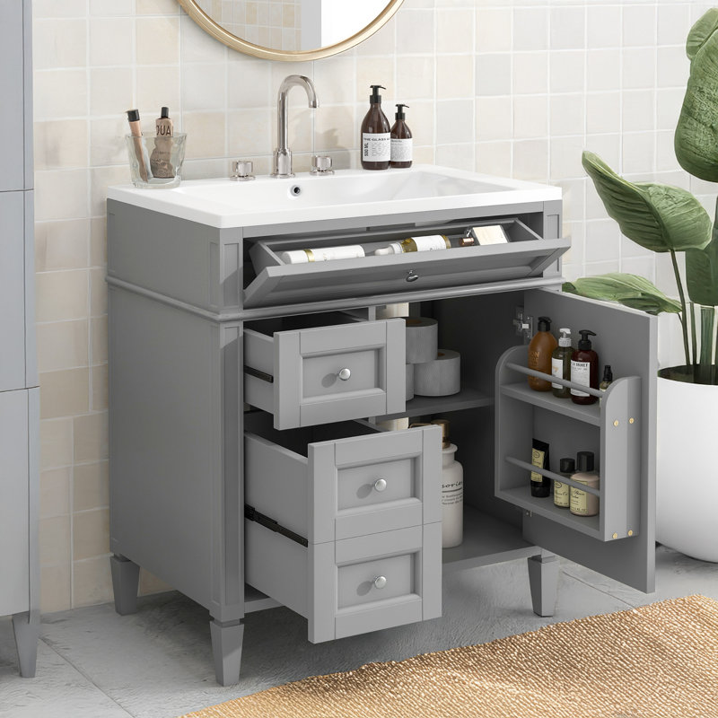Rangement de salle de bain en panneau de fibres à densité moyenne, Gris