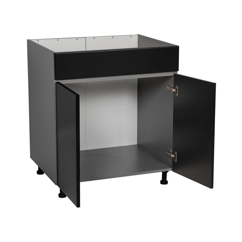 WALLKITCHENS Armoires d'évier modernes en panneau de particules l 33 x P 24 x H 1/2 , H 34,5 po x l 33 po, Noir mat