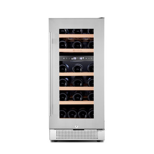 Wineboos 15 Inch Wine Cooler Refrigerator, 28 Bottle Dual Zone Seamless Stainless Steel Wine Fridge, Built-in/freestanding