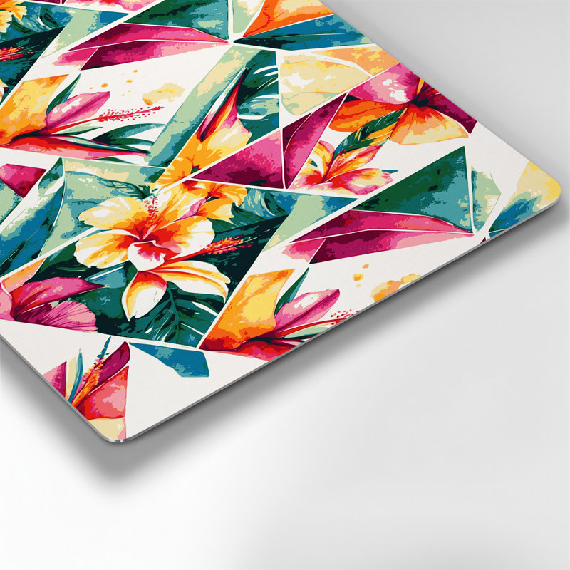 Art mural hawaïen avec fleurs géométriques beiges, H 11 po x l 14 po