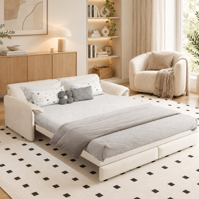 66" Queen Pull Out Sofa Bed, 3-in-1 Convertible Sleeper Sofa with Side Storage, Velvet Loveseat Sofa Bed with Chaise, Multifunctional Couch for Living Room & Bedroom