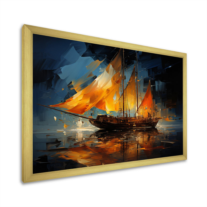 Boat Abstract Maritime Symphony II - Boat Wall Art Living Room, H 12 po x l 20 po x P 1 po, Encadrement doré