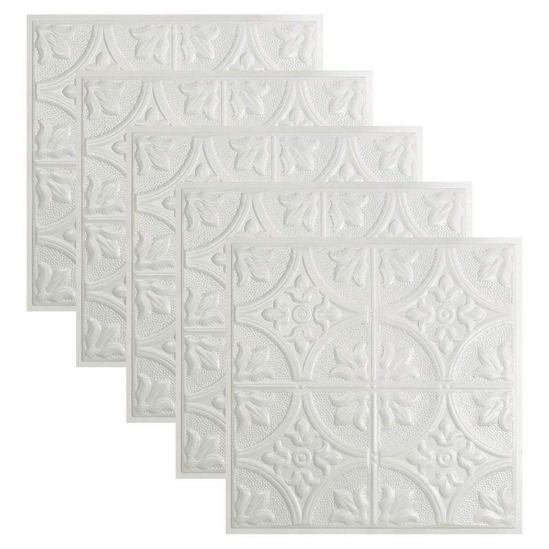 Dalle de plafond Great Lakes Tin Jamestown 2 pi x 2 pi (paquet de 5), Blanc mat