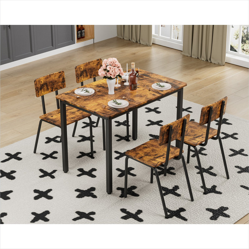 Ensemble de table de salle à manger avec 4 chaises, table de cuisine compacte de 43 pouces, finition brune, structure en métal, peu encombrant, rectangulaire