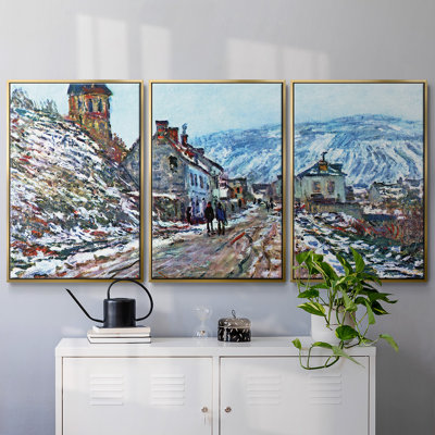 Road to Vetheuil In Winter, reproduction d'art sur toile 3 pièces