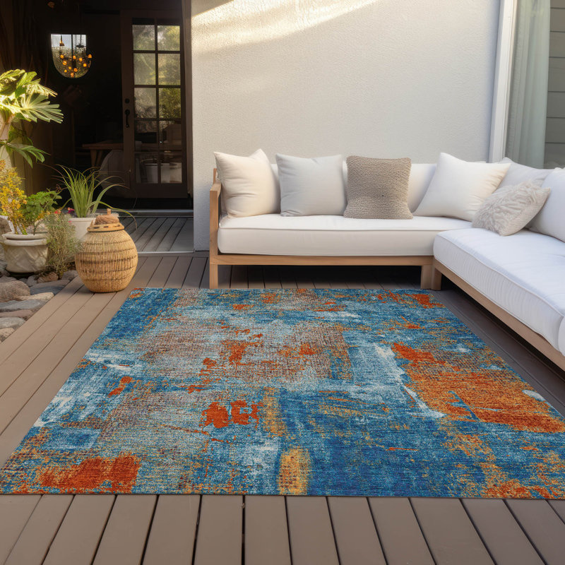 Tapis intérieur / extérieur bleu marine Aria , 9 pi x 12 pi