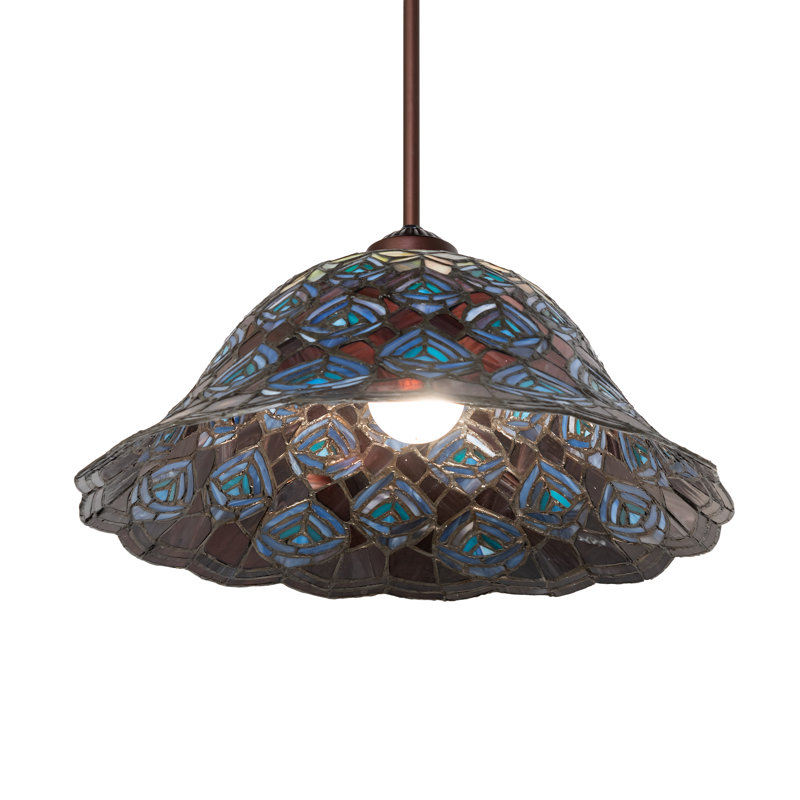 16" Wide Tiffany Peacock Feather Pendant
