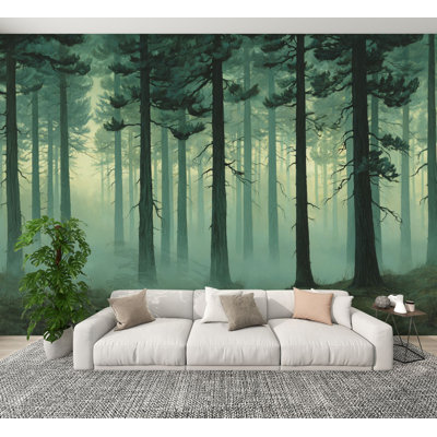Papier peint auto-adhésif Foggy Pine Woods Landscape
