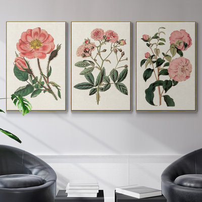 "Pink Floral Mix IV", reproduction sur toile 3 pièces
