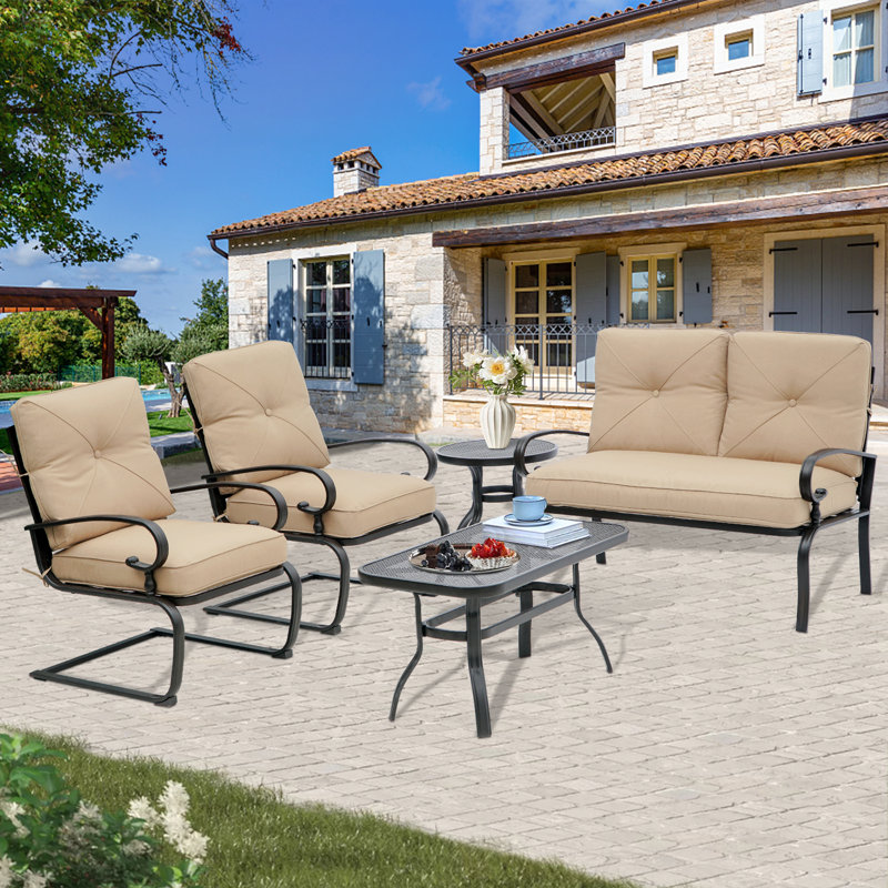 Alekto 4 - Person Patio Conversation Set with Cushions, Light Brown