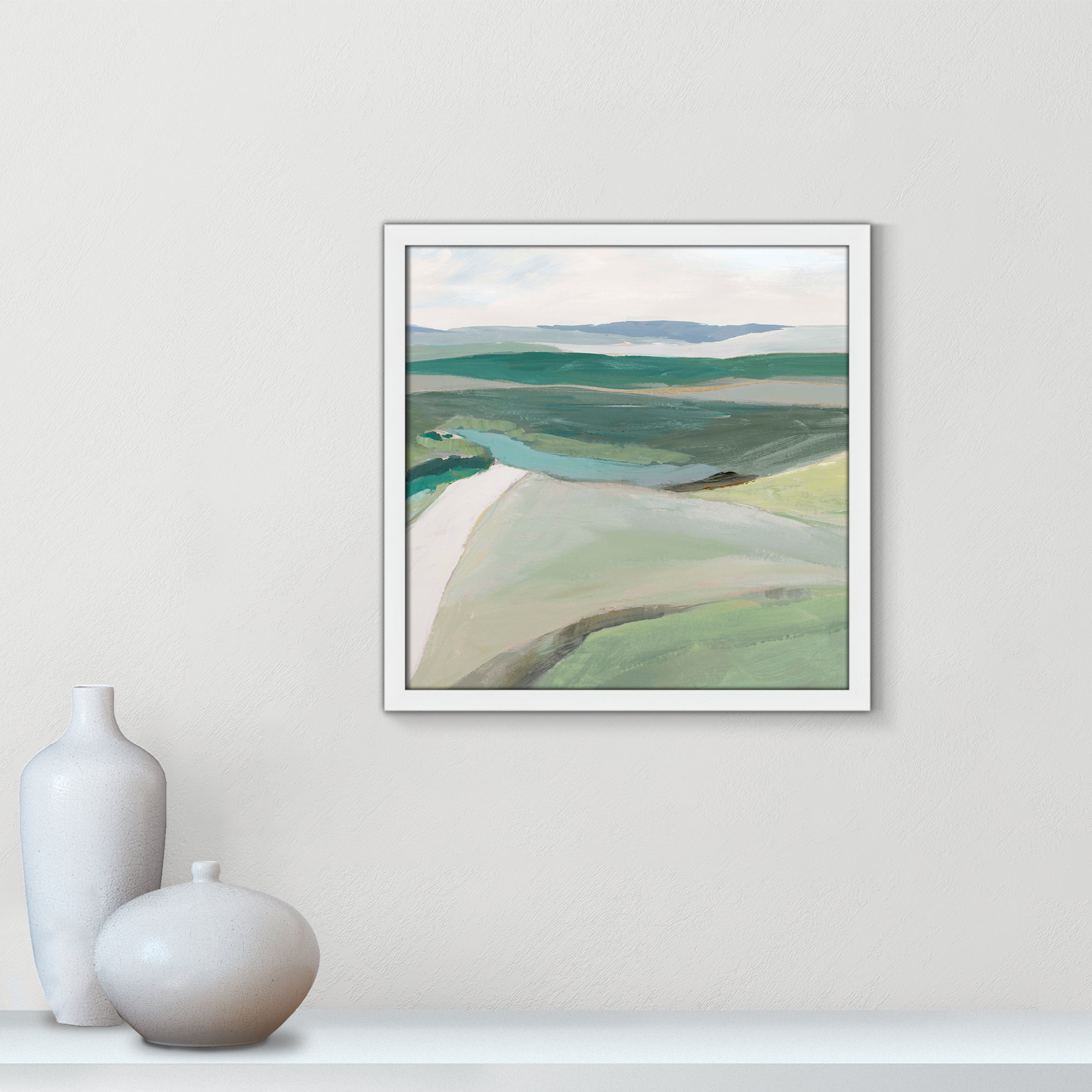 Fields Of Green II by - Single Picture Frame Print, Satin White Framed, 17" H x 17" W x 1.25" D
