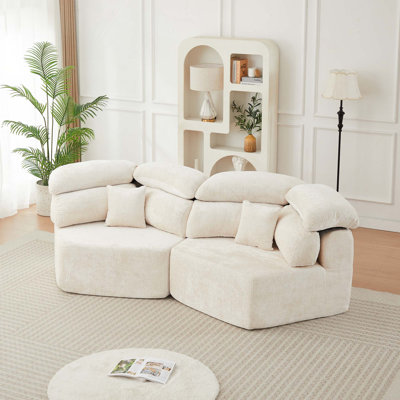 Modular Chenille Sofa with Enveloping Pillow and Customizable Arrangement