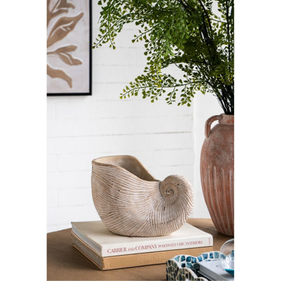 Jardinière en sable et ciment 8,5 po x 5,5 po x 6,3 po avec motif de coquillage, finition beige texturée, pour les plantes de serre en ciment, ajoute une ambiance côtière aux vérandas