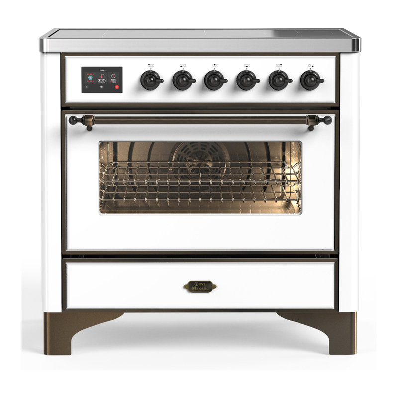 Majestic III Series 36 Inch Induction Range with 6 Induction Elements in White (Burnished Trim), White, Burnished