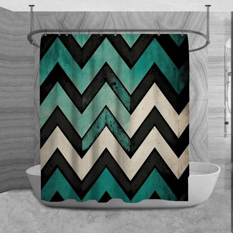 Rideau de douche Caleta, H 73 po x l 70 po, Noir / Turquoise