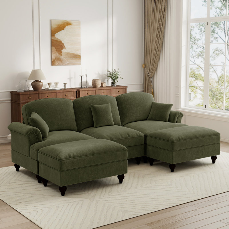 Sectionals Sofa, Living Room Set, U Shape Sofa, Chenille Fabric,  For Living Room, Green Chenille