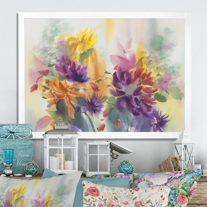 Dahlias - reproduction sur toile, H 24 po x l 36 po x P 1 po, Cadre de coin blanc fermé